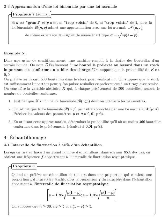 Approximation d'une loi binomiale par une loi normale et échantllionnage
