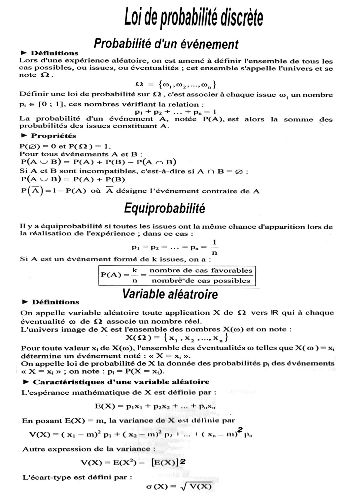 Cours loi de probabilité discrète