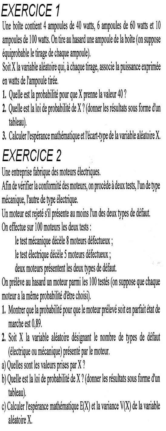 Exercices variable aléatoire