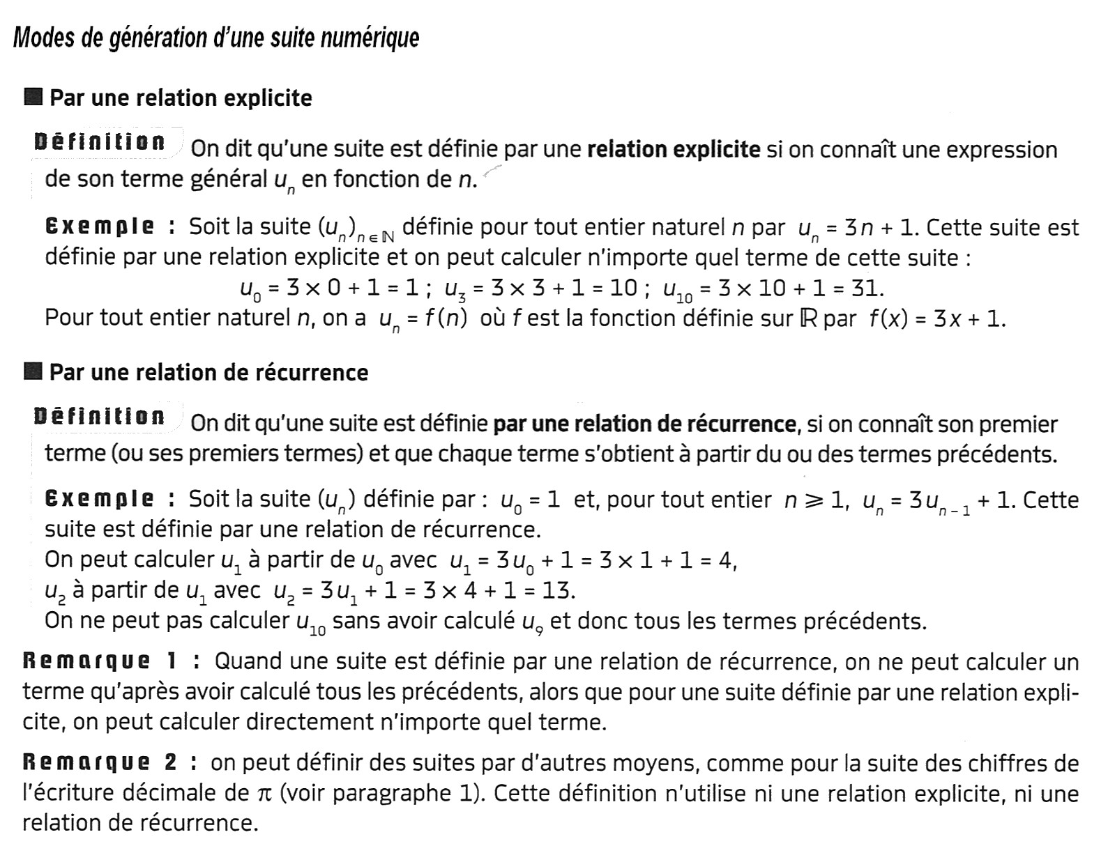 Modes de génération d’une suite numérique